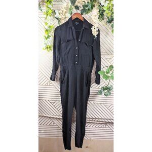 Madewell Pull On Jumpsuit Black Long Sleeve Pockets Button Up Size XS E2352